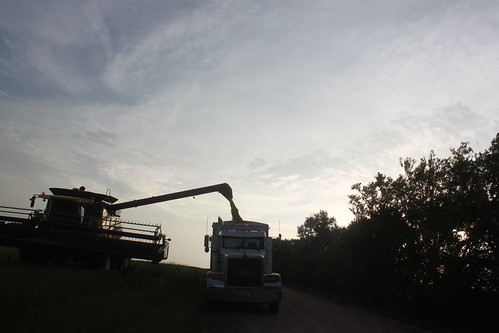 Unloading final hopper for the evening.