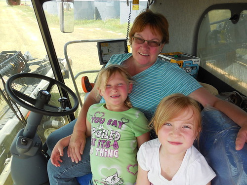 Mom, Chloie and Hadley in the combine