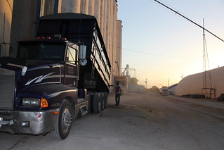 Both Osowski Ag trucks at the elevator.