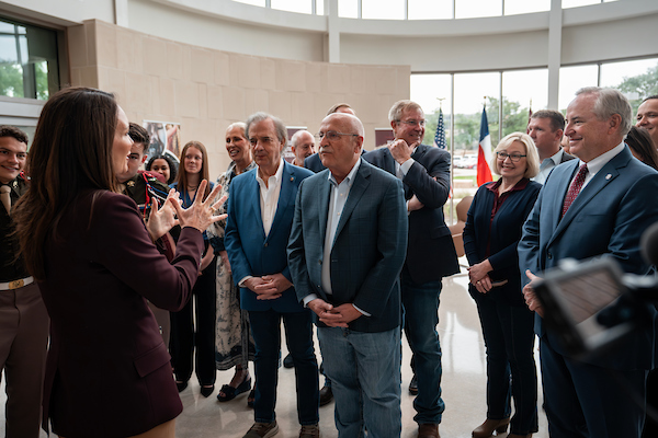 Brooke Rollins speaks to a small crowd of people. (Texas A&M AgriLife)