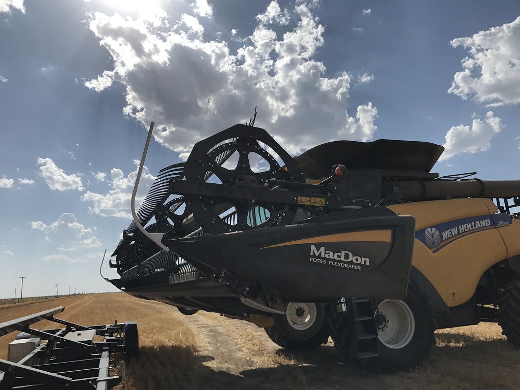 Loading the head on the trailer to move to another field.