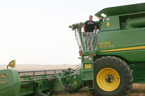 Rolly parks his combine for the day.