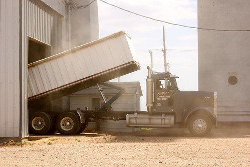 Unloading at elevator.