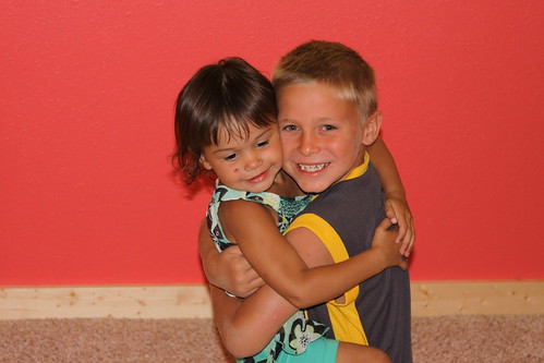 Kaidence hugs Bryce hello