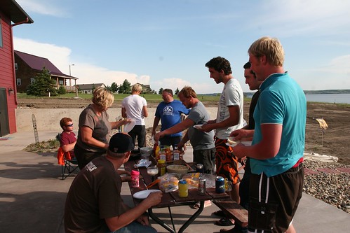 We go through the line to get some good food mom made us.