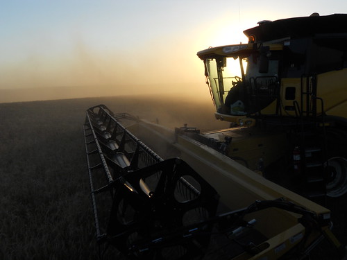 Combine at dusk