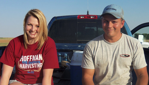Hattie and Montana eat supper on the tailgate