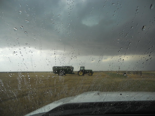 Grain cart in the rain