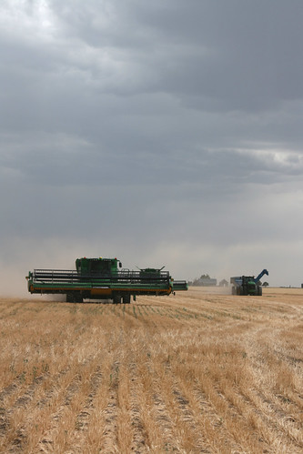Rushing to park equipment before the rain really hits