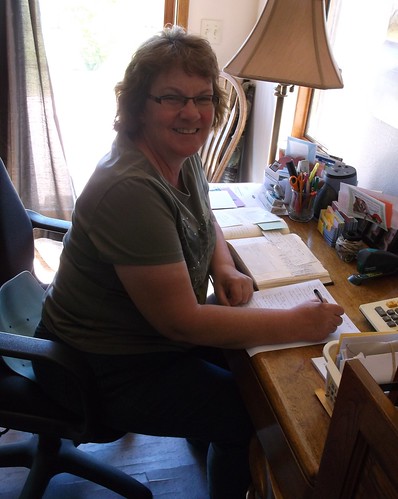 Mom finishing paperwork