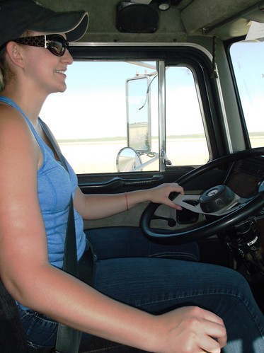 Megan driving the semi