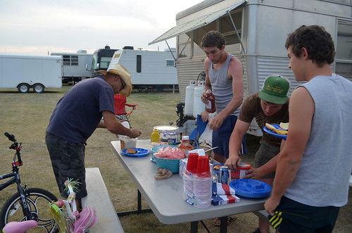 The guys getting ready to enjoy our Fourth of July feast