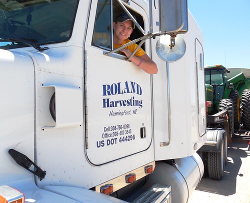 Megan hauling the tractor and graincart