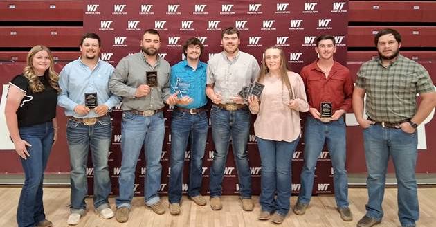 The Nebraska College of Technical Agriculture’s crop’s team at NACTA contest (from left): Delany Salm, Kendell, Wisconsin; Jay Mintling, Hayes Center; Owen Harb, Grand Island; Kaden Day, McCook; Tyler Keener, Mitchell; Leah Schutz, Elwood; Sean Lucas, Bailey, Colorado; and Laramie Frear, Wood River. (Courtesy photo.)