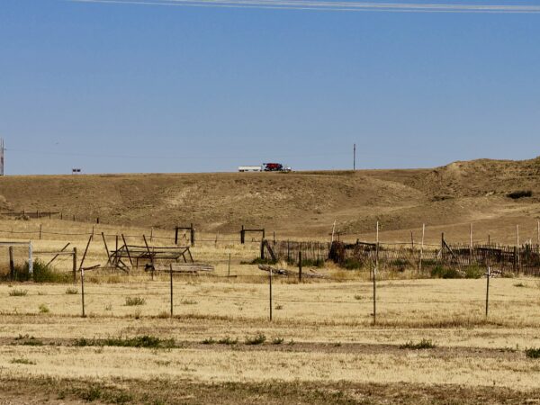 One of the last loaded combines heading up the hill out of Fort Benton.