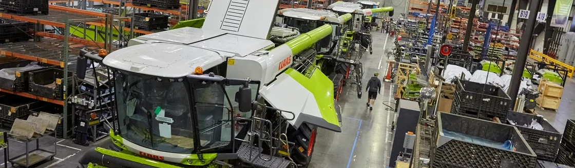 The CLAAS LEXION 800 series is in the final stages of assembly in the Omaha, Nebraska, plant. (Courtesy photo.)