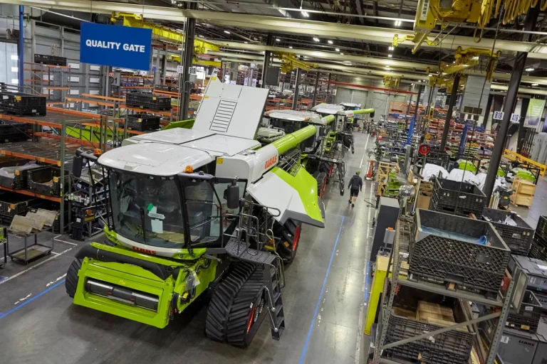 The CLAAS LEXION 800 series is in the final stages of assembly in the Omaha, Nebraska, plant. (Courtesy photo.)