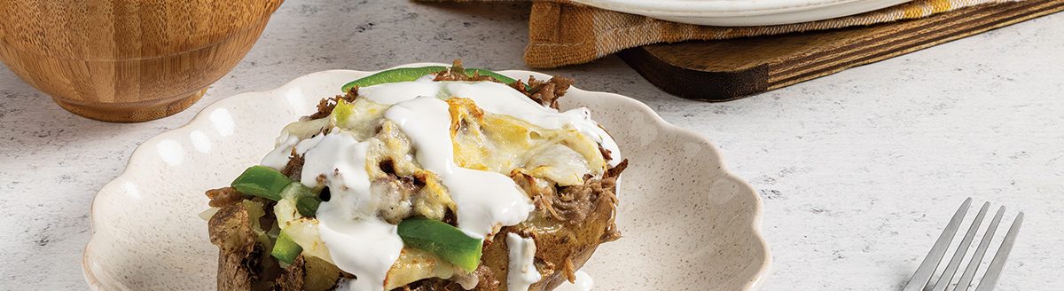Loaded Philly Cheesesteak Baked Potato (courtesy of Real California Milk)
