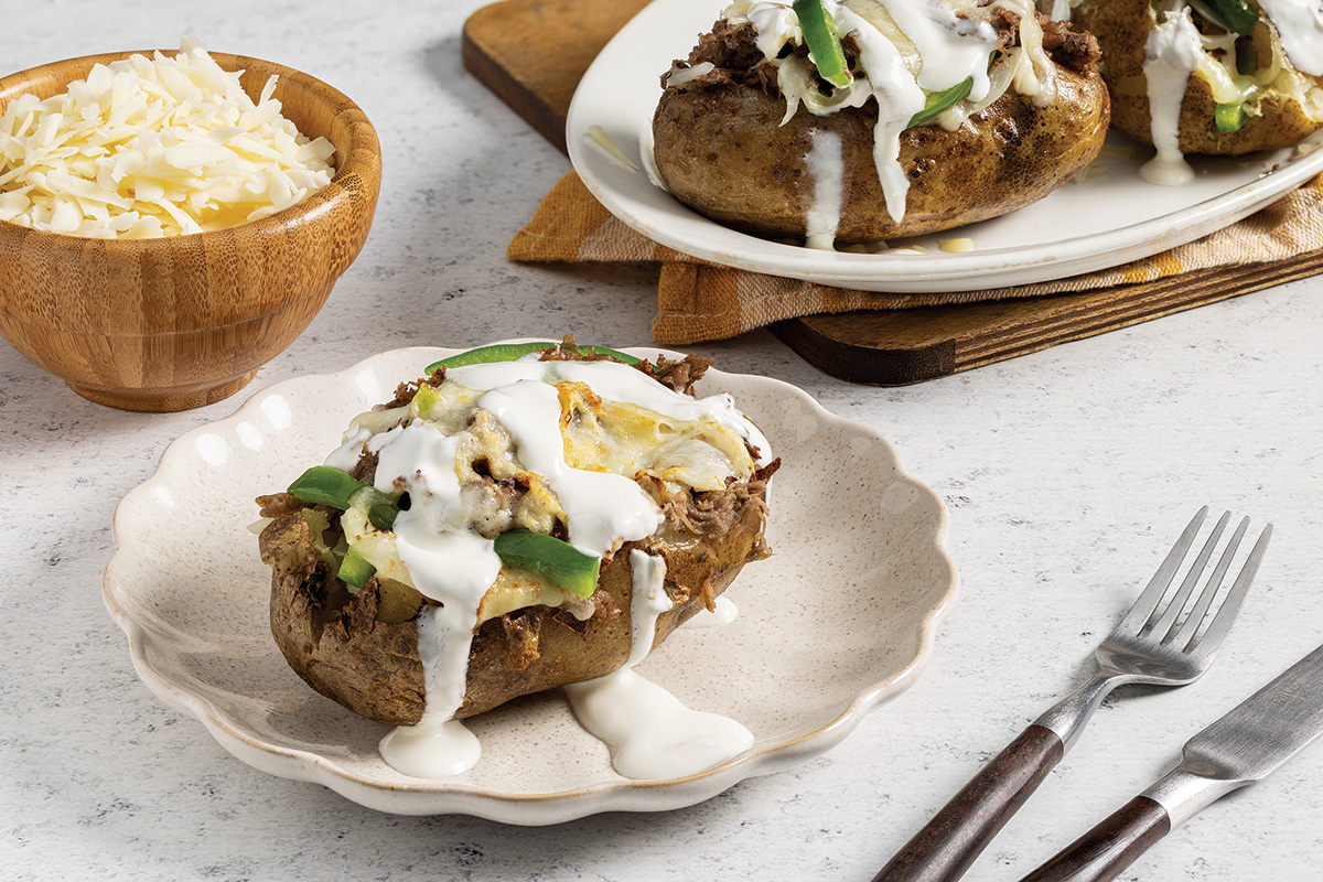Loaded Philly Cheesesteak Baked Potato (courtesy of Real California Milk)