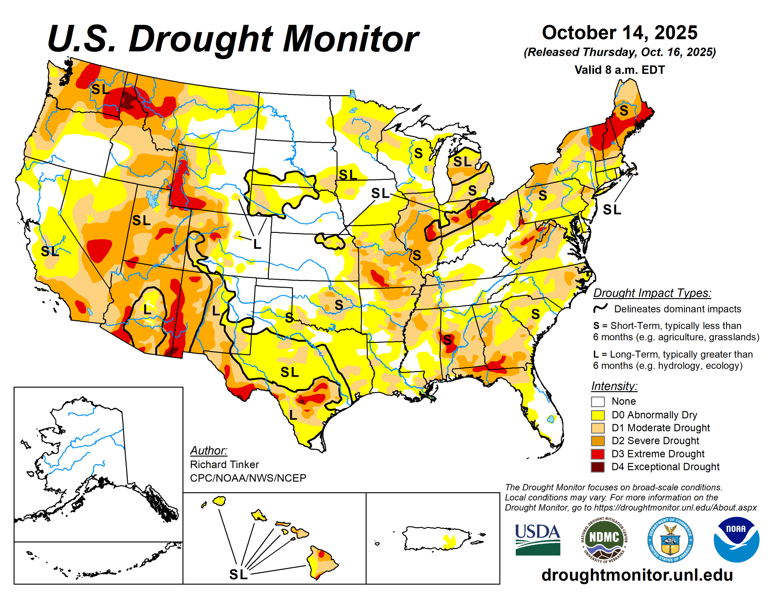 The U.S. Drought Monitor is jointly produced by the National Drought Mitigation Center at the University of Nebraska-Lincoln, the U.S. Department of Agriculture and the National Oceanic Atmospheric Administration. (Map courtesy of NDMC.)