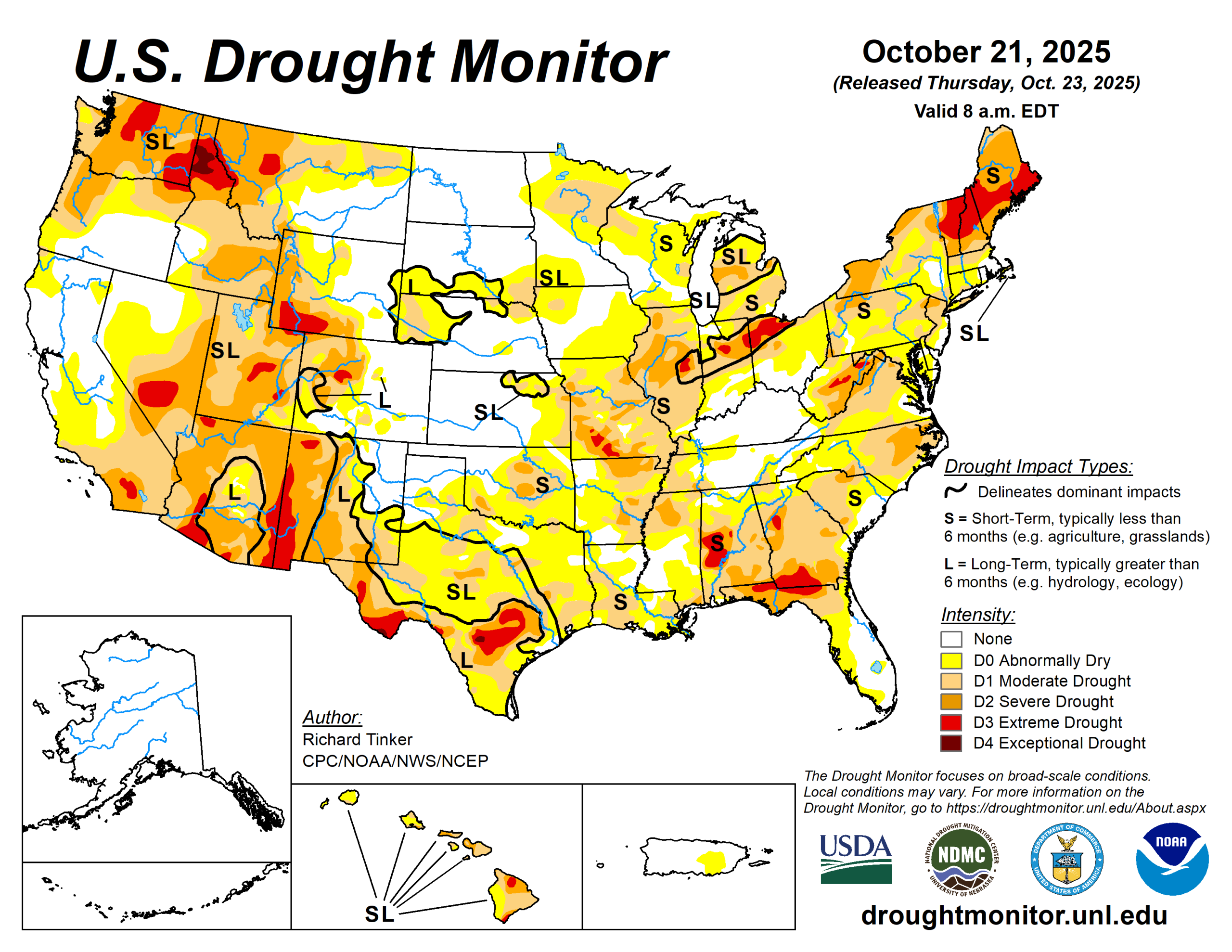 The U.S. Drought Monitor is jointly produced by the National Drought Mitigation Center at the University of Nebraska-Lincoln, the U.S. Department of Agriculture and the National Oceanic Atmospheric Administration. (Map courtesy of NDMC.)
