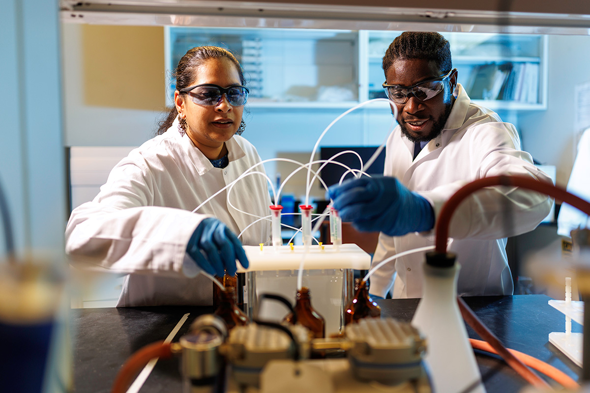 Waste water research in Dr. Kiranmayi Mangalgiri lab in the Noble Research Center at Oklahoma State University in Stillwater on Wednesday, Oct. 8, 2025. (Photo by Mitchell Alcala/OSU Agriculture)