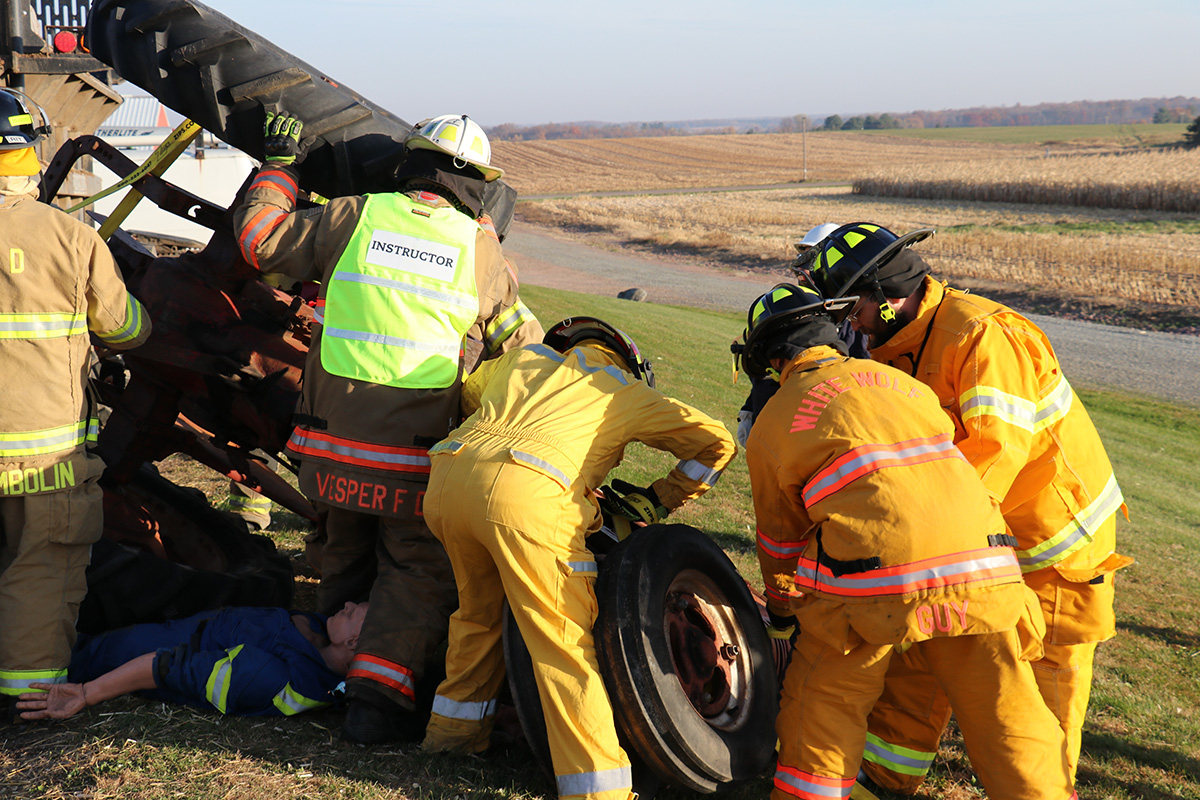 Tractor rollover response is part of RF-DASH training (Rural Firefighters Delivering Agricultural Safety & Health)