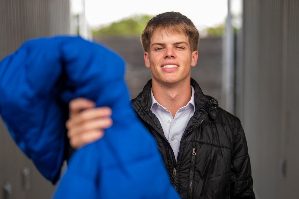 Charlie Pitner ’28 continues to find ways to give back to his community, whether it be through his coat drive or The Big Event at Texas A&M University. (Michael Miller/Texas A&M AgriLife)