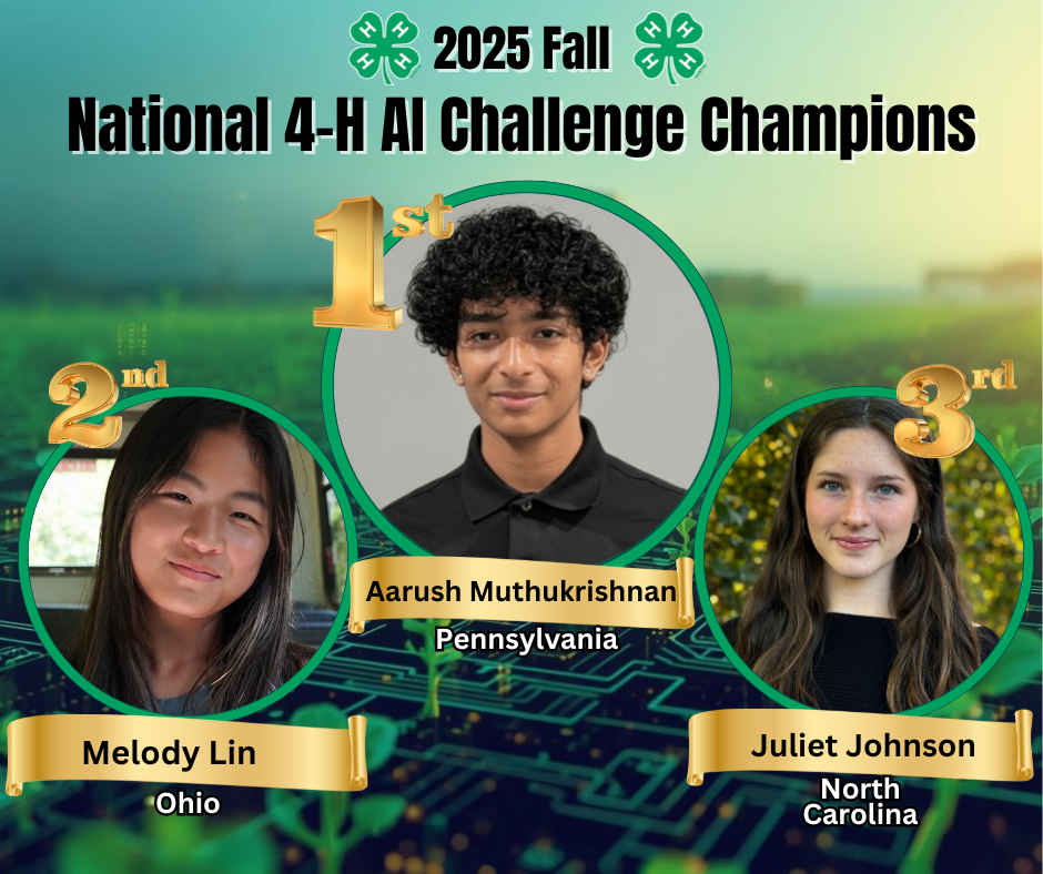 13-15 year-old national award winners from the fall 2025 4-H Artificial Intelligence Challenge (ISU Extension)