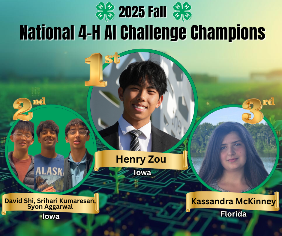 16–18-year-old national award winners from the fall 2025 4-H Artificial Intelligence Challenge (ISU Extension)