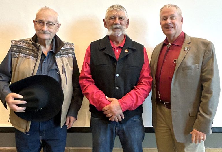 Pictured (left to right) during the 2025 Rounders Awards Ceremony at the New Mexico Farm & Ranch Heritage Museum in Las Cruces: 2025 recipients Jim Keith and Randy Huston, and New Mexico Secretary of Agriculture Jeff Witte. (Photo courtesy of the New Mexico Department of Agriculture)