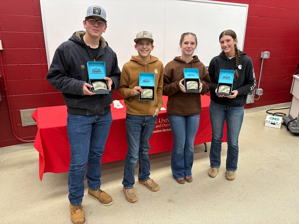 Champion Senior Meats Team: Sioux County 1 (left to right) -- Jacob Haverhals, Jacob Boogerd, Gabby Oteri and Izy Klein. (Iowa State University Extension)
