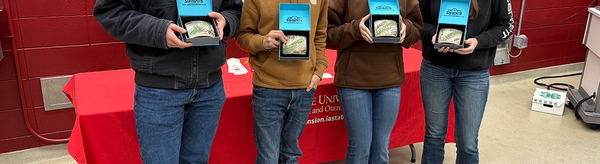 Champion Senior Meats Team: Sioux County 1 (left to right) -- Jacob Haverhals, Jacob Boogerd, Gabby Oteri and Izy Klein. (Iowa State University Extension)