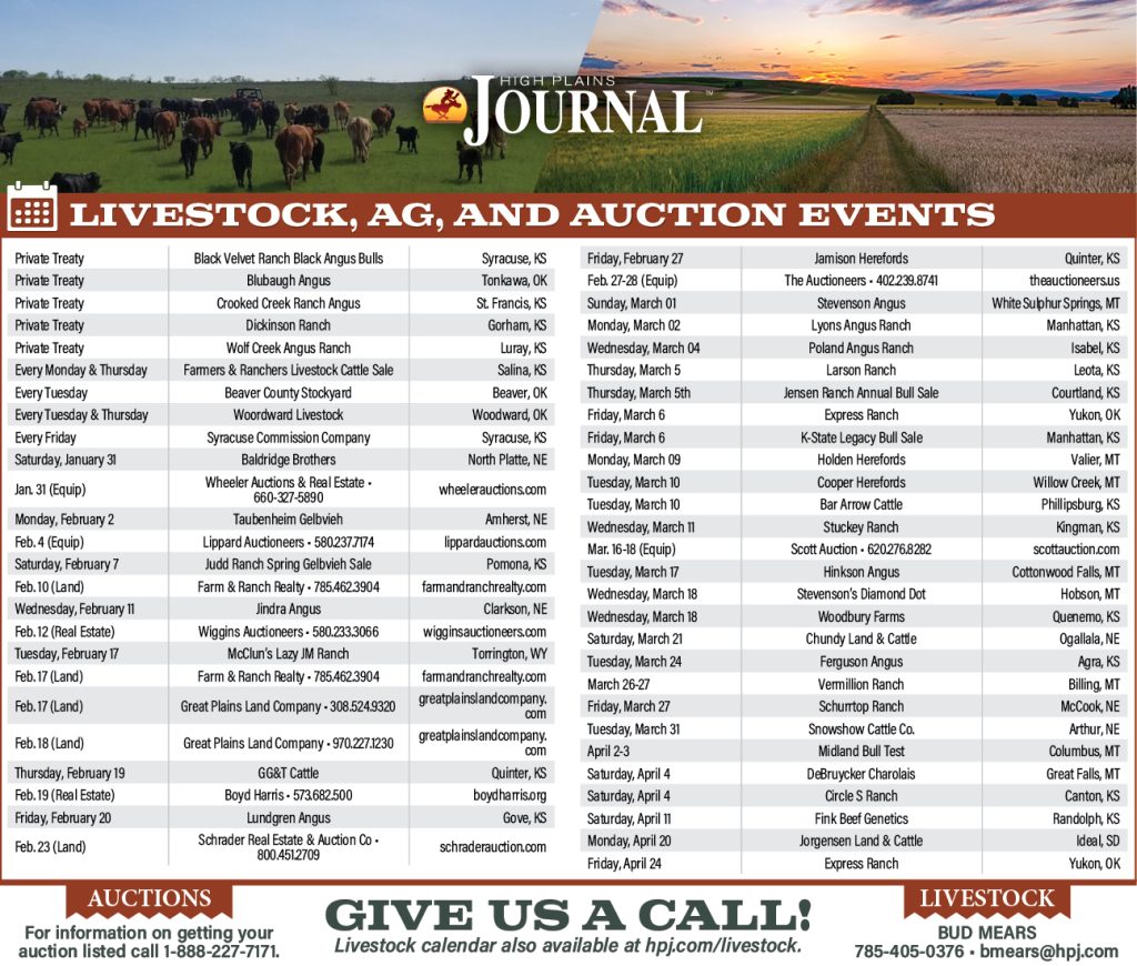 Livestock Calendar Jaunary 30 2026