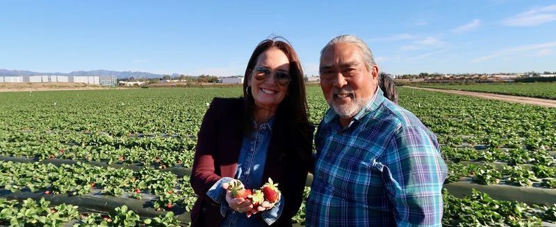 Secretary Brooke Rollins and former California Ag Secretary A.G. Kawamura at his strawberry farm in Irving, California. (Photo courtesy of USDA.)