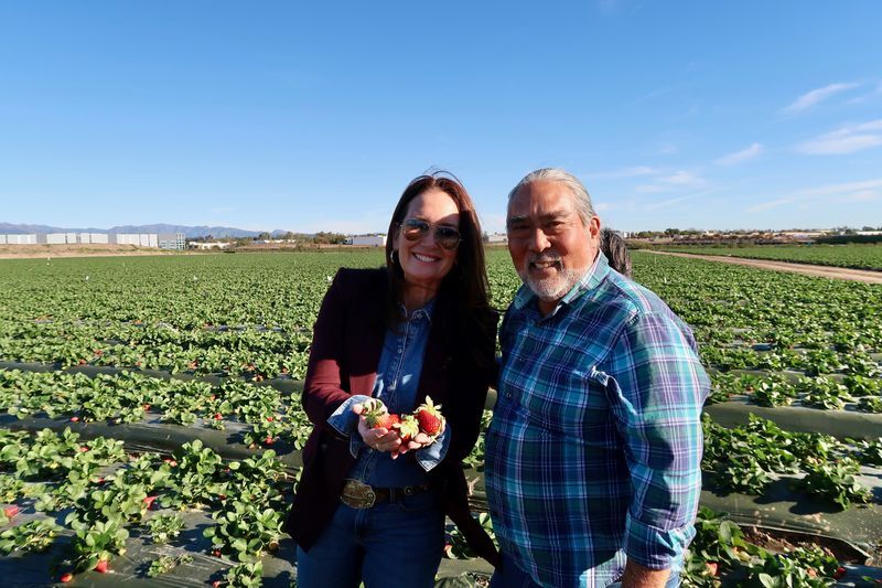 Secretary Brooke Rollins and former California Ag Secretary A.G. Kawamura at his strawberry farm in Irving, California. (Photo courtesy of USDA.)