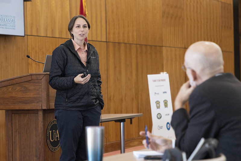 Jada Thompson, associate professor of agricultural economics and agribusiness with the Arkansas Agricultural Experiment Station, gave an overview of how highly pathogenic avian influenza affected egg prices and resulted in other economic impacts. (U of A System Division of Ag photo)