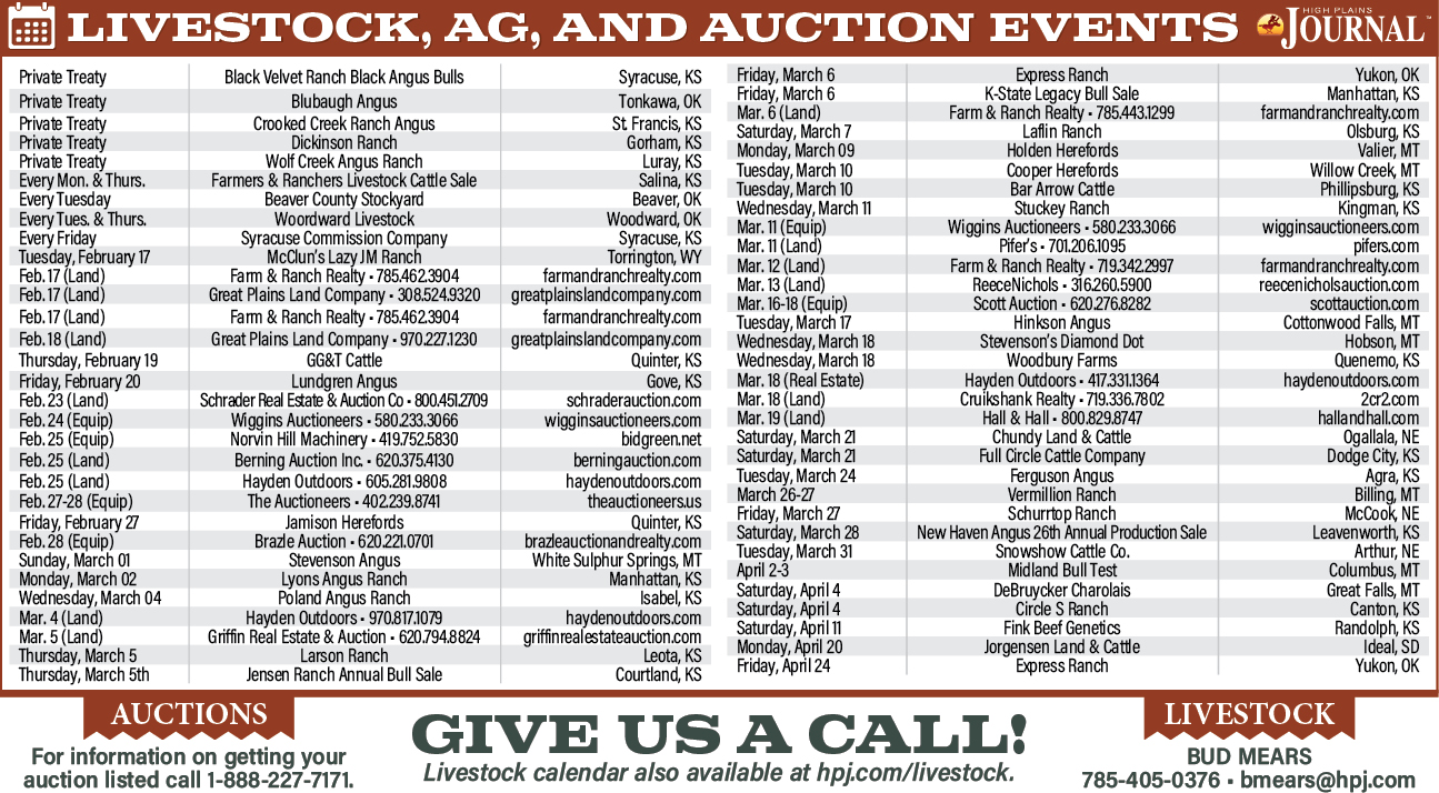 Auction Calendar February 13 2026 - High Plains Journal
