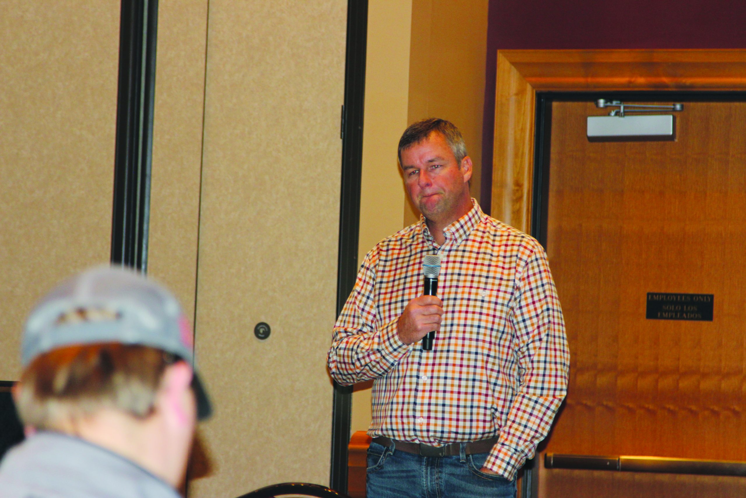 Chad Godsey listens to a question. (Journal photo by Dave Bergmeier.)