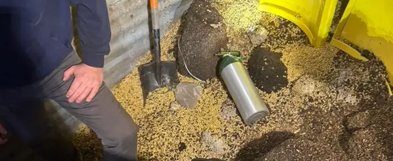 February 21, 2026 grain bin collapse in Harvey County, KS. (Photo courtesy of Sedgwick County Fire District 1)
