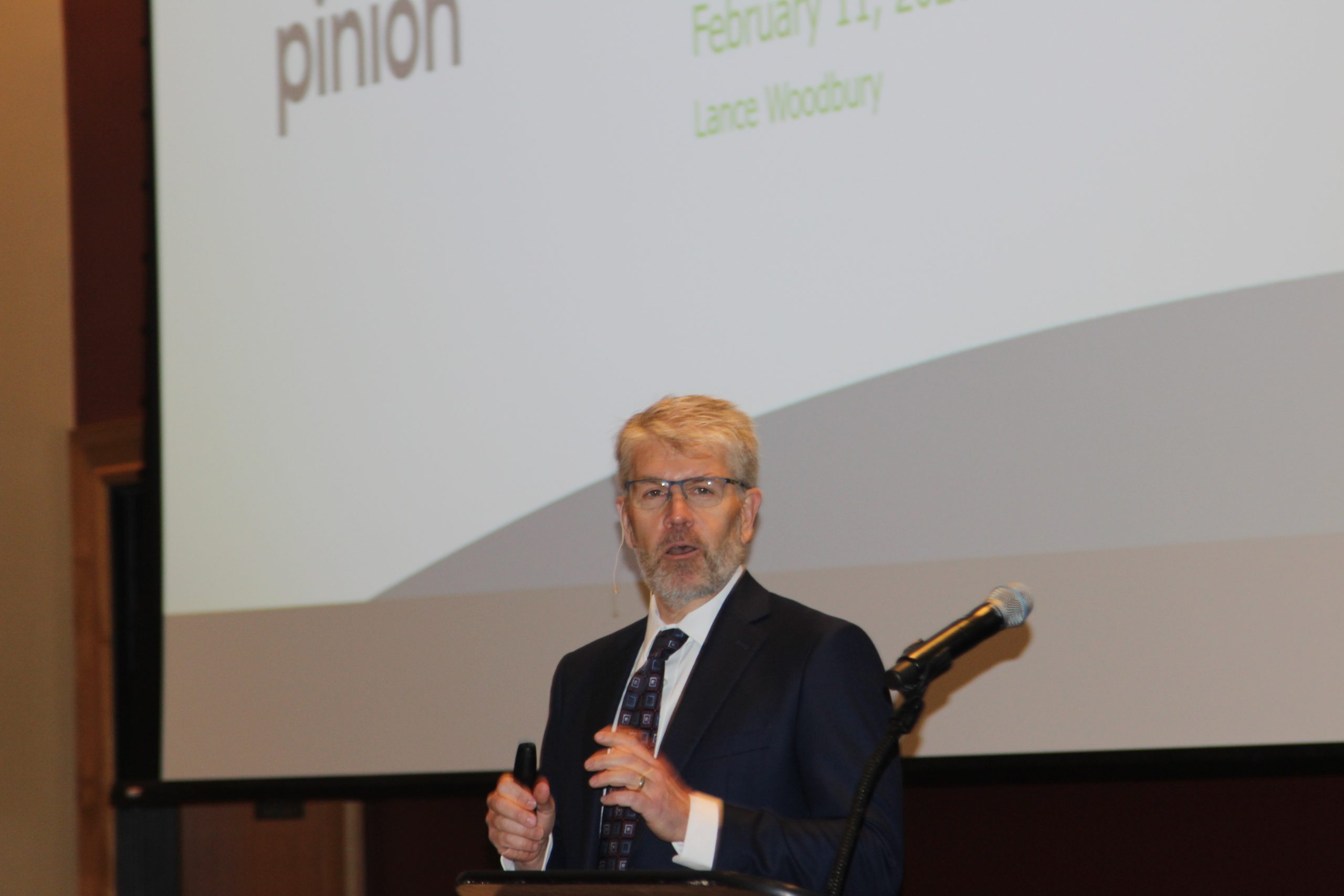 Lance Woodbury, a principal at Pinion, spoke about the importance of transition planning for farm and ranch operations during Crop Quest’s Grower Focus, Feb. 11, at the Boot Hill Resort and Casino in Dodge City, Kansas. (Journal photo by Dave Bergmeier.)