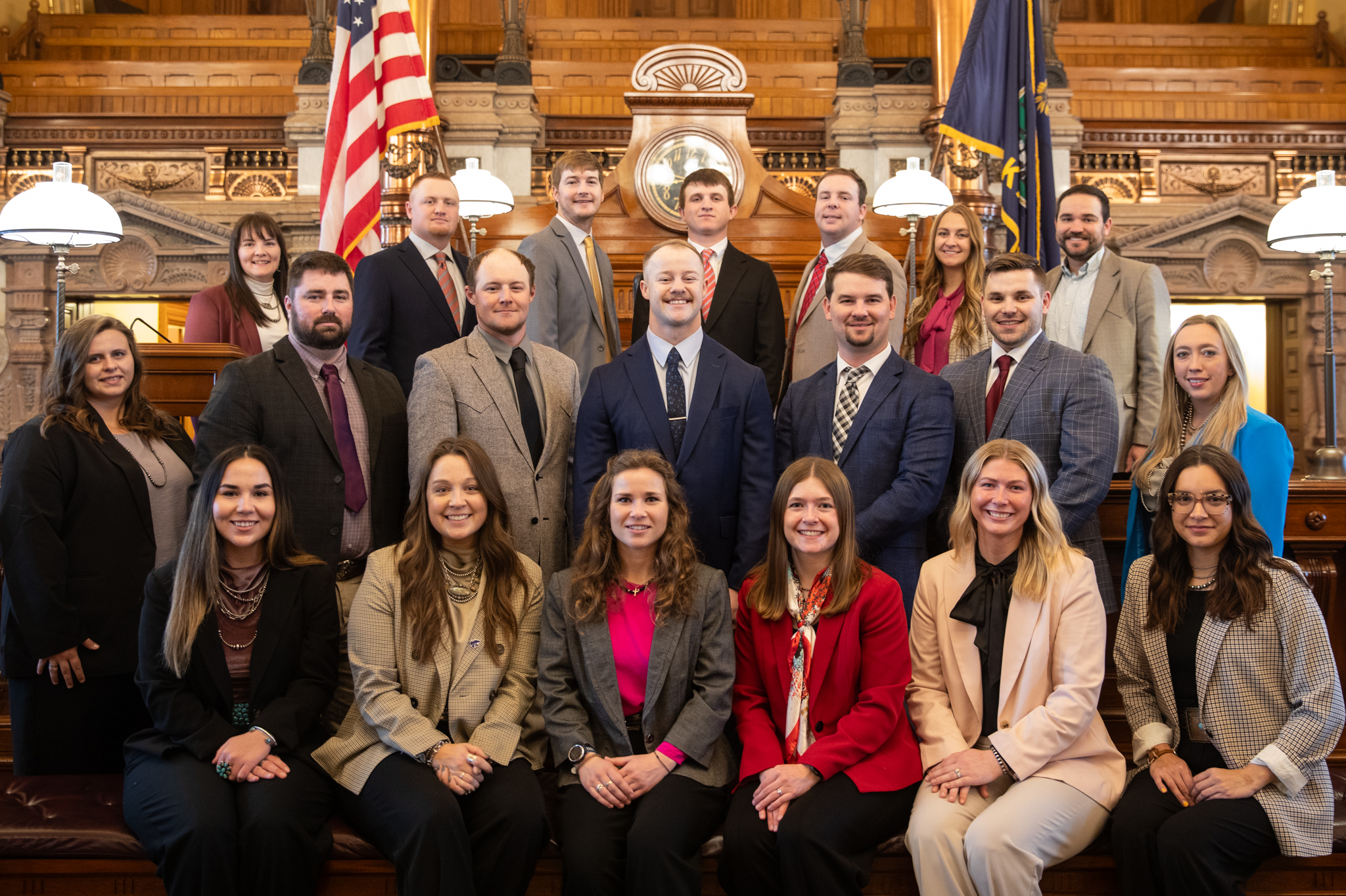 Pictured are, from left, (front row) Taylee Velasquez, Hugoton; Justine Johns, Minneapolis; Adalaide Kline, Colby; Baylee Shultz, Berryton; Teagan Sturdy-Milliken, Lyndon; Sierra Cargill, Medicine Lodge; (second row) Brooke Falk, Harveyville; Shane Flach, Manhattan; Luke Kaiser, Grinnell; Gatlin Clawson, Meade; Nick Higgason, Olmitz; Jack Roenne, Great Bend; Skye Schumaker, Pratt; (back row) MaKala Fitzsimmons, Cunningham; Nick Nowak, Ellis; Quinton Porter, Hays; James Brack, Moscow; Brady McComb, Pratt; Hannah Grund, Wallace; and Casey Giffing, Ulysses. (Courtesy photo.)