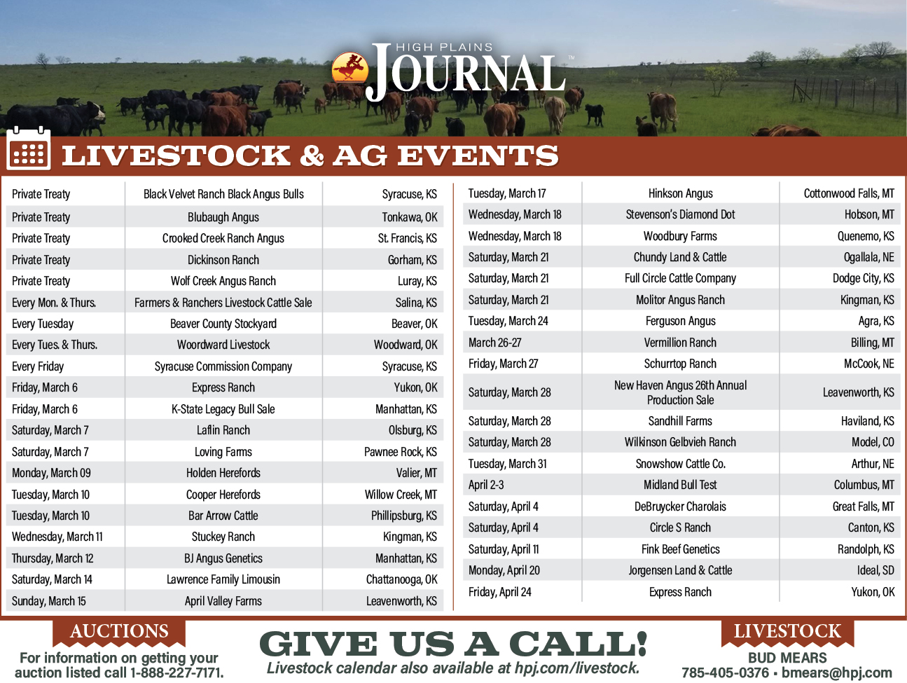 Livestock Calendar March 6 2026 - High Plains Journal