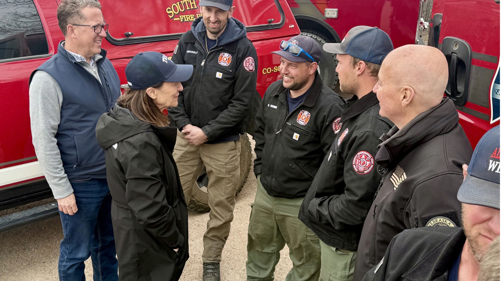 U.S. Sen. Deb Fischer visits with firefighters. (Courtesy photo.)