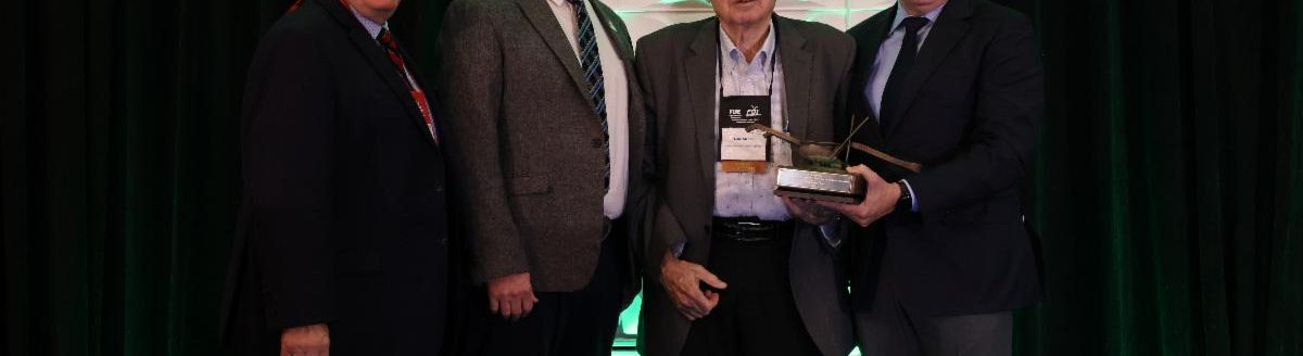 (From left) John Hansen, Nebraska Farmers Union president; Chad Franke, Rocky Mountain Farmers Union president; Dale McCall, former Rocky Mountain Farmers Union president and Meritorious Service Award recipient; and Rob Larew, National Farmers Union president. (Courtesy photo.)