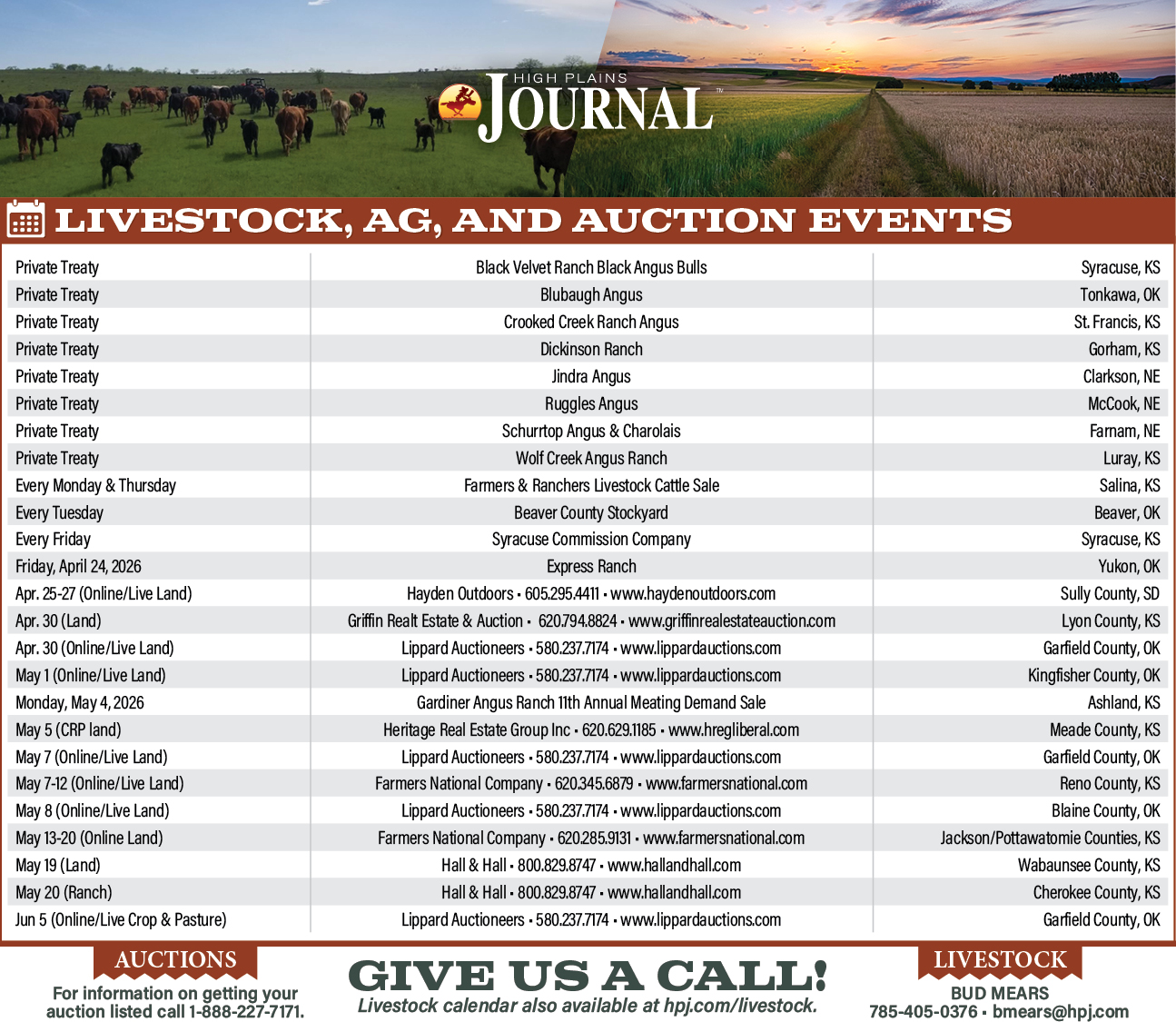 Auction Calendar April 24 2026 - High Plains Journal