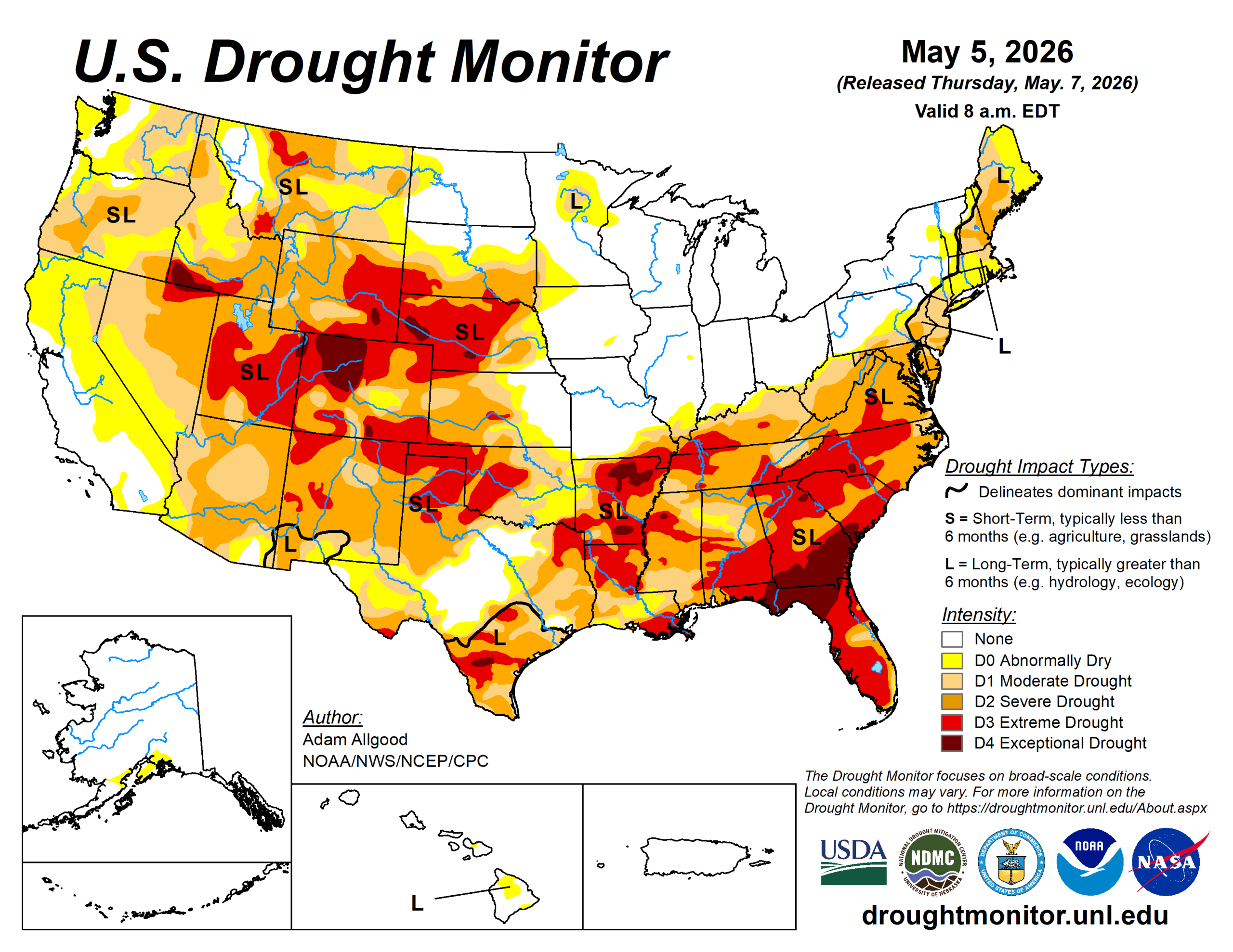 Texas and Deep South had a good stretch of rain while other areas were more spotty, according to the U.S. Drought Monitor.