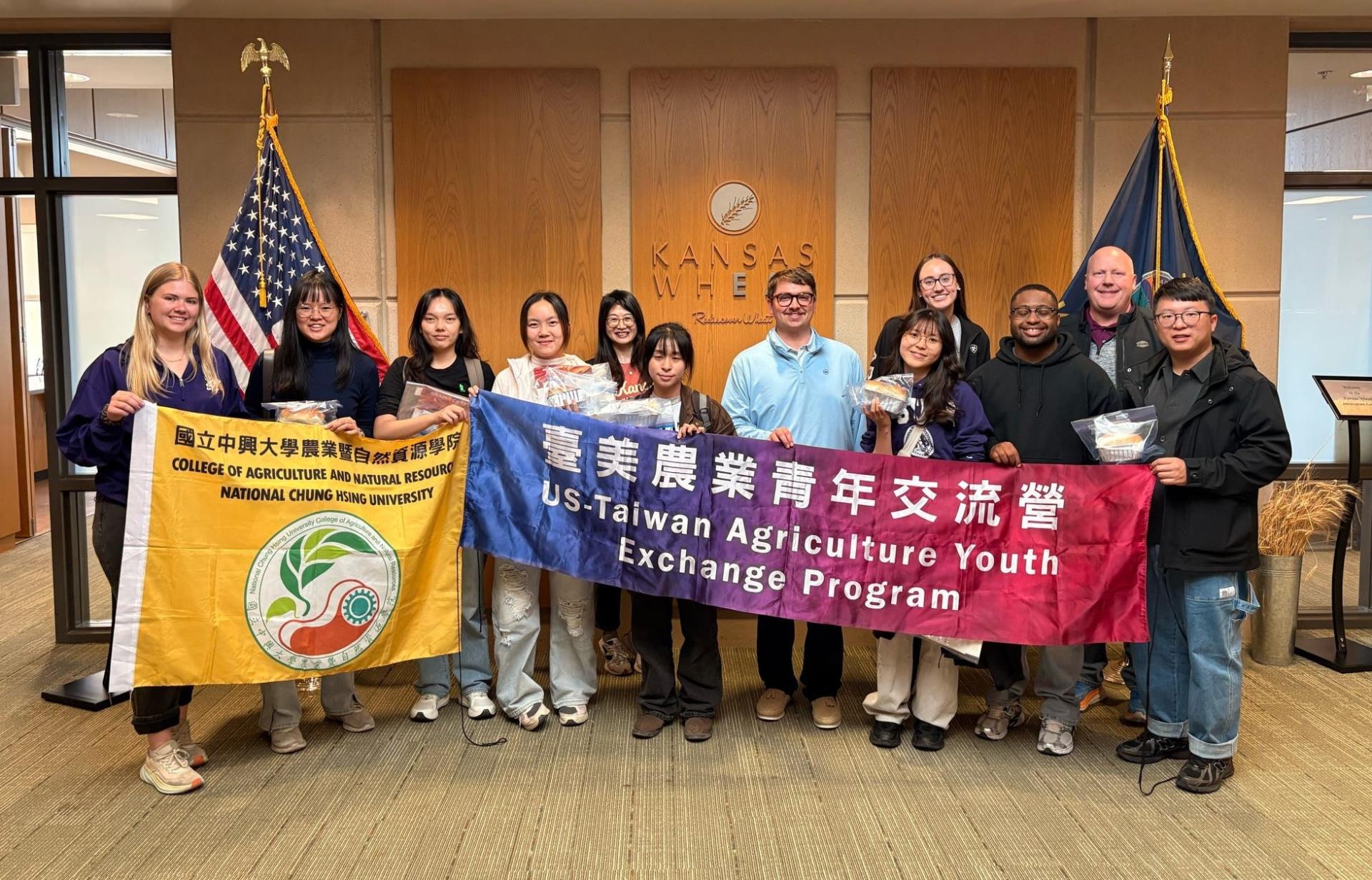 Students from National Chung Hsing University in Taiwan and Kansas State University student hosts. (Photo: Kansas Department of Agriculture)