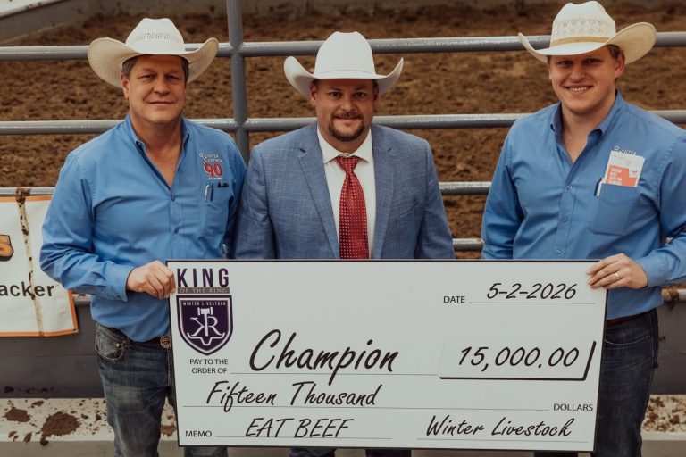 King of the Ring winner Chuck Bradley (center) topped the field to win $15,000. He is pictured with Brian Winter (left) and Mason Winter. (Courtesy photo.)