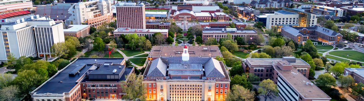 Overlooking University of Nebraska at twilight. (iStock-#2154288243 │ Sean Pavone)